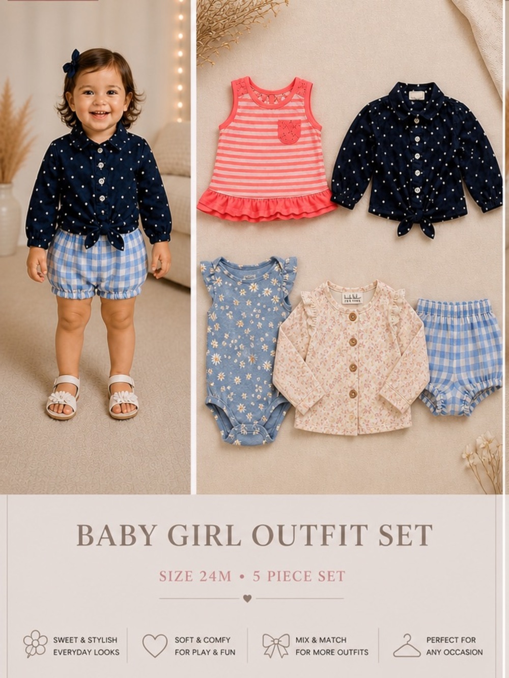 Nicole Miller & Mixed Brands Baby Girl Outfit Bundle 24M | 5 Piece Set